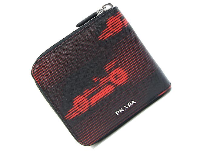 Prada Bi-Fold Wallet Black and Red Leather
