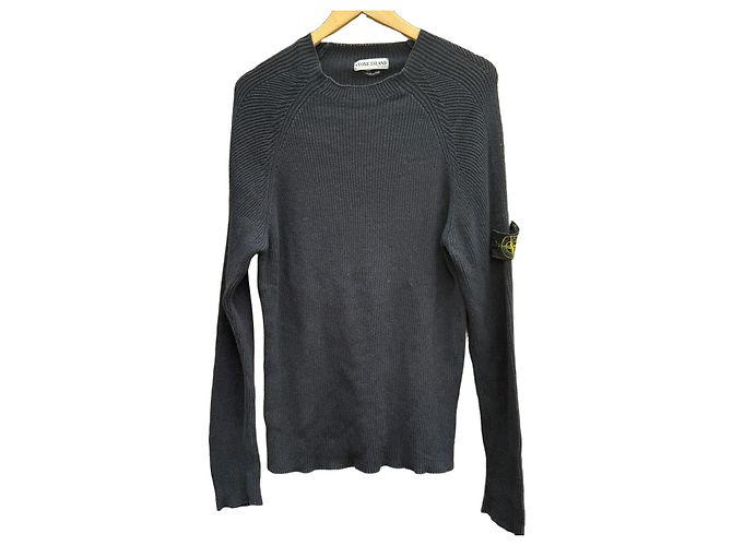 Stone Island Navy Baumwoll-Strickpullover Schwarz Marineblau 