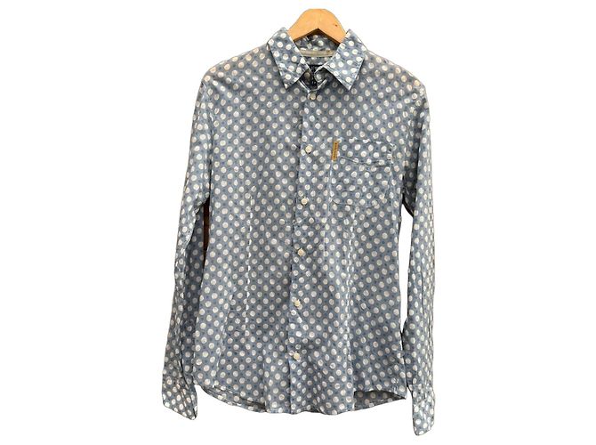 Armani Jeans hellblau gepunktetes Baumwollhemd Weiß