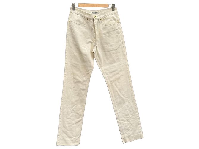 Pantalones Yves Saint Laurent Rive Gauche Algodón Blanco Roto Beige