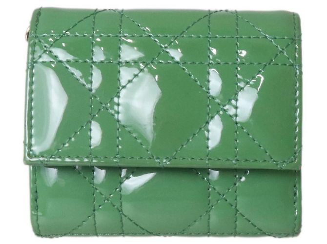 Christian Dior Cannage Green Tri-Fold Wallet