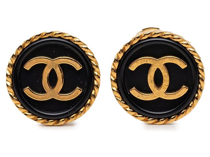 Orecchini a clip Vintage Chanel Coco Mark Nero D'oro
