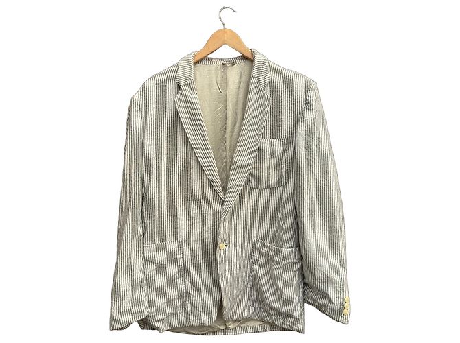 Autre Marque Blazer a righe C.P. Company in cotone e lino Bianco Blu scuro