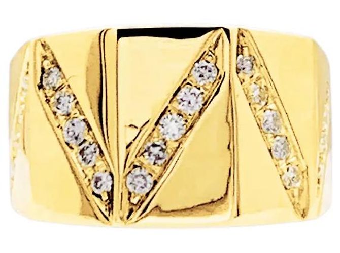 Autre Marque Anillo de oro amarillo con líneas de diamantes