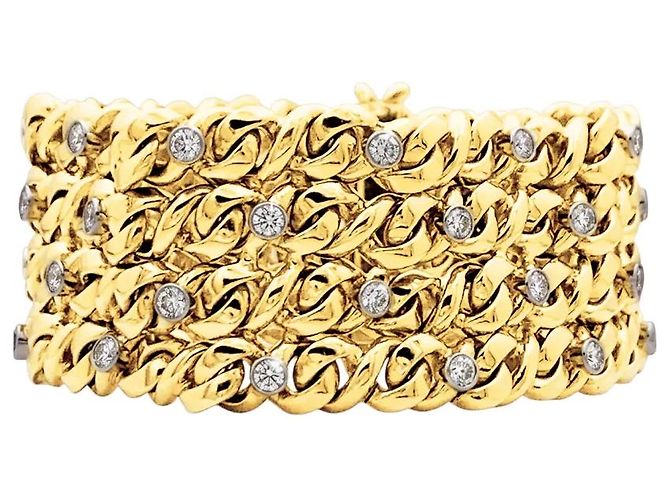 Autre Marque Bracciale a nastro a 4 file, oro giallo, platino e diamanti.