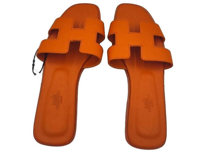 Oran orangefarbene Ledersandalen Hermès * Größe 38 *