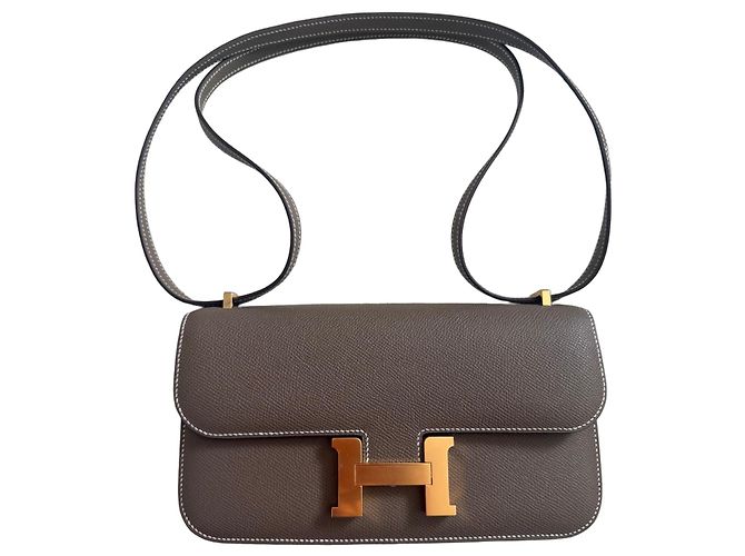 Borsa Hermès Constance Elan in pelle Epsom Etoupe Marrone Grigio