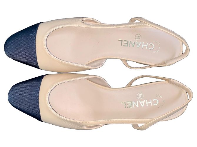 Chanel Two-Tone Slingback Flats Black Beige