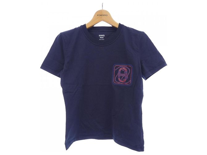 Hermès Camiseta de algodão Hermes CANOE/CARTOUCHE Azul Azul marinho