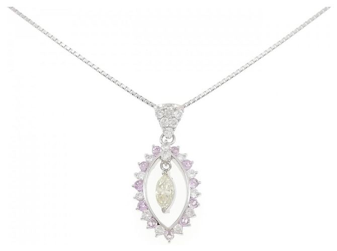 Autre Marque Saphir-Diamant-Halskette Pt900 Pt850 Silber