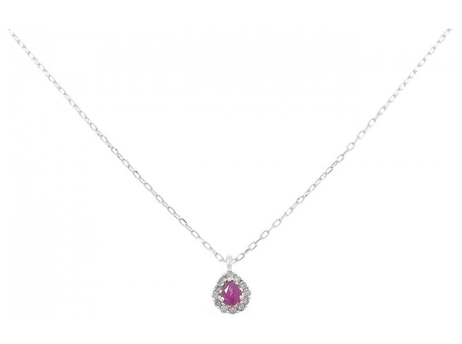 Autre Marque Au750 Weißgold-Rubin-Diamant-Halskette Silber