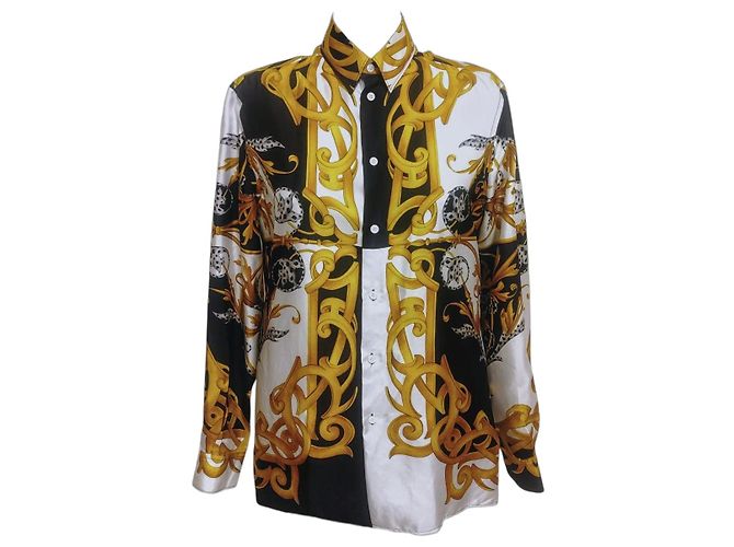 Camisa Versace de Twill de Seda Estampado Barroco - Negro, Blanco, Oro Multicolor