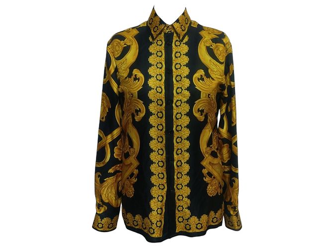 Camicia in seta Versace Stampa Barocca Medusa - Nero e Oro