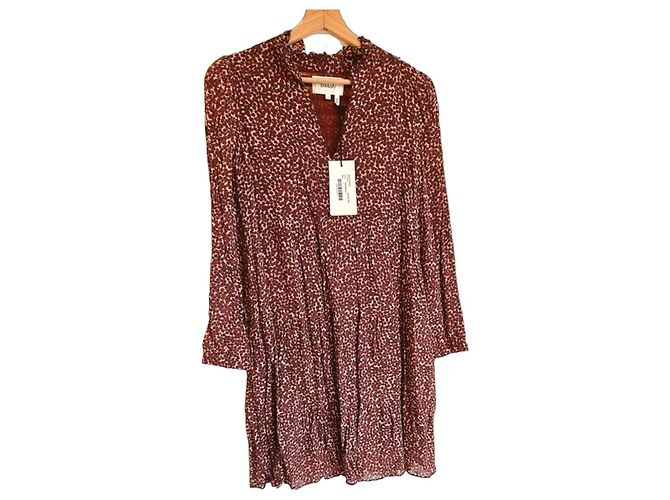 Vestido Midi Ba&Sh Pazur T.1 Burdeos Caqui Crema