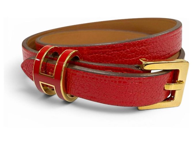 Hermès Pulseira Pop H Double Tour em couro HERMES Vermelho