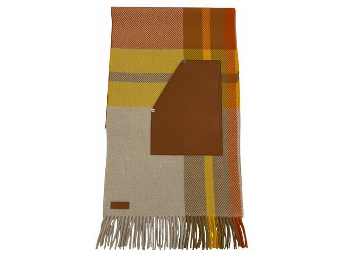 Hermès Xale de cashmere e couro de cordeiro laranja Hermes