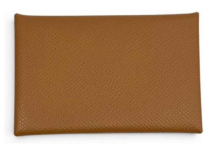 Hermès Hermes Calvi Gold Epsom Leather Card Case Golden