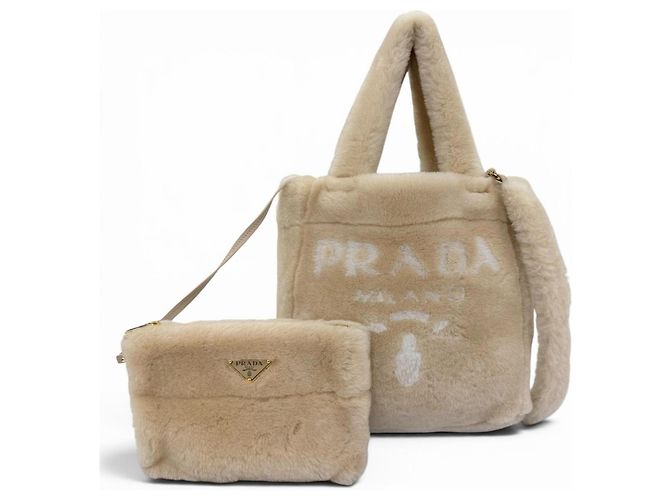 Borsa a tracolla in pelle di pecora beige Prada