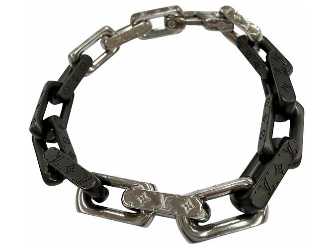 Pulsera de Cadena Monogram Louis Vuitton Negro Plata