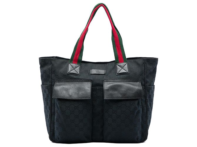 Tote Gucci Black GG Canvas Web Double Pockets Nero