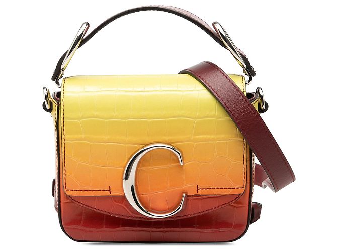 Bolsa Chloé Yellow Mini Ombre em couro com relevo de crocodilo e detalhe C Amarelo
