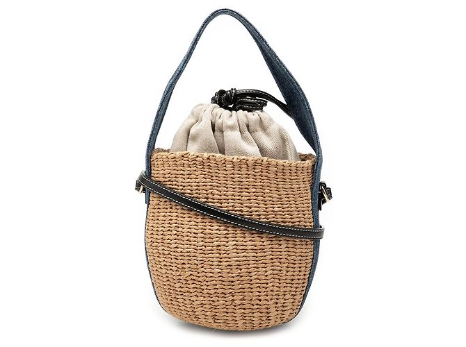 Chloé Beige Small Raffia Woody Basket Bucket Bag
