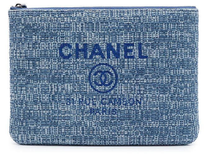 Chanel Blue Medium Tweed Deauville O Case Clutch
