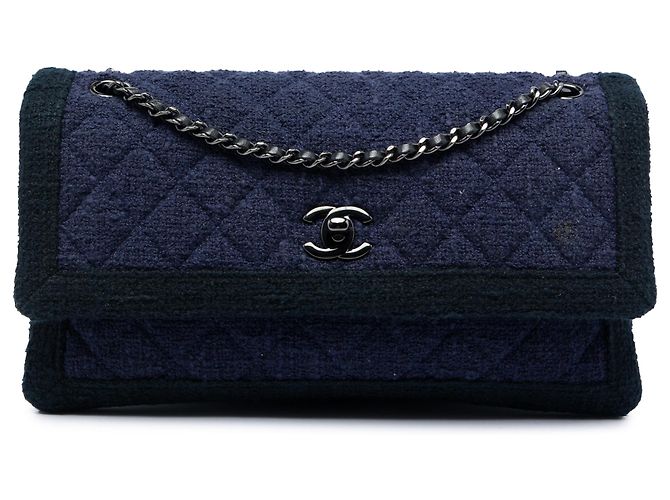 Chanel Blue CC Tweed Matelassé Accordéon