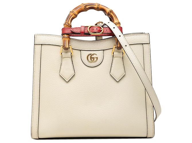 Gucci Diana Satchel aus weißem Kalbsleder und Bambus, Größe Medium