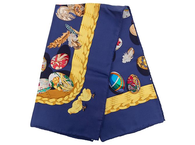Lenço de seda Hermès Blue Couvee d Hermes 90 Azul Azul marinho
