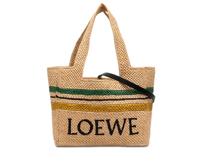 LOEWE Sac cabas Paulas Ibiza Medium en raphia beige à rayures avec logo