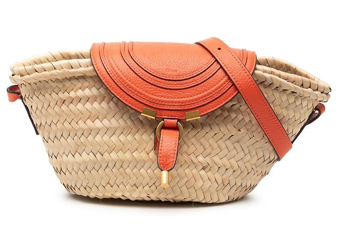 Chloé Mini Basket Marcie in Raffia Beige a tracolla