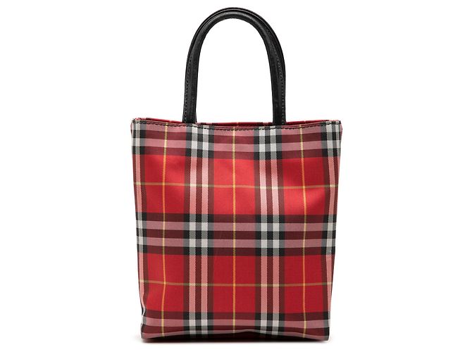 Burberry Red House Check Nylon Handtasche Rot
