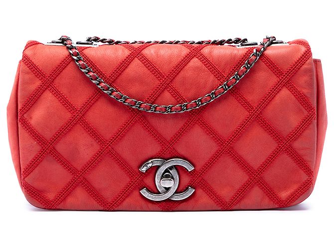 Chanel Red Small Nubuck Diamond Stitch Chain Flap