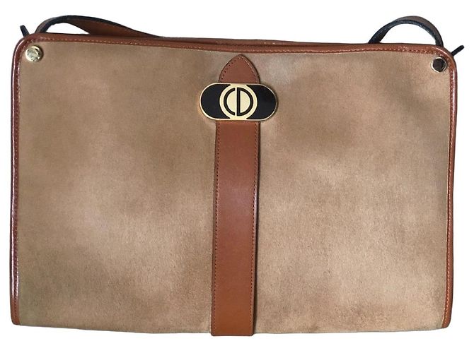 Bolsa de ombro em camurça e couro Christian Dior Marrom Bege