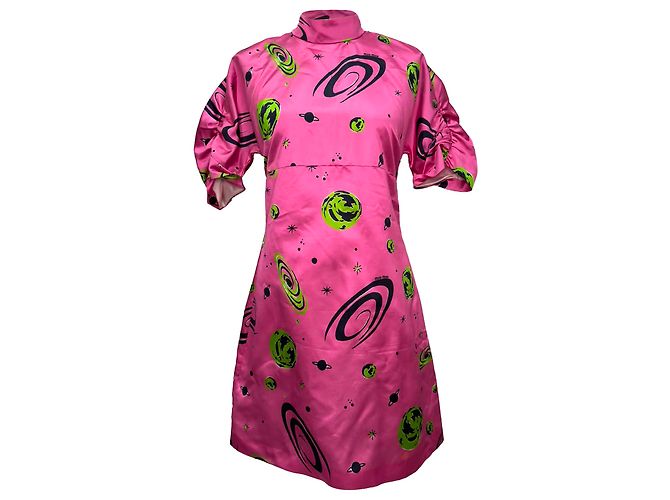 Vestido Miu Miu 2017 Space Print em seda rosa