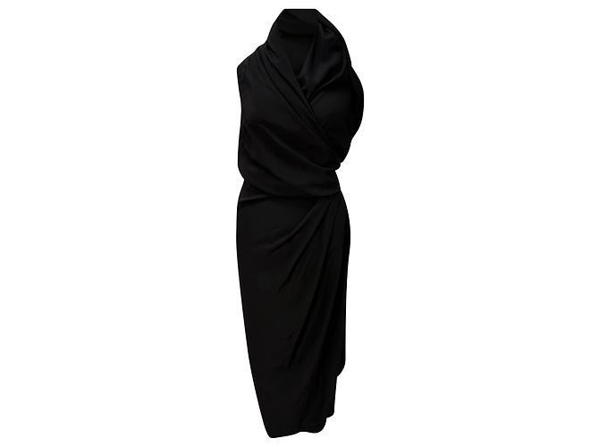 Vestido midi de gola canoa Rick Owens em seda preta Preto