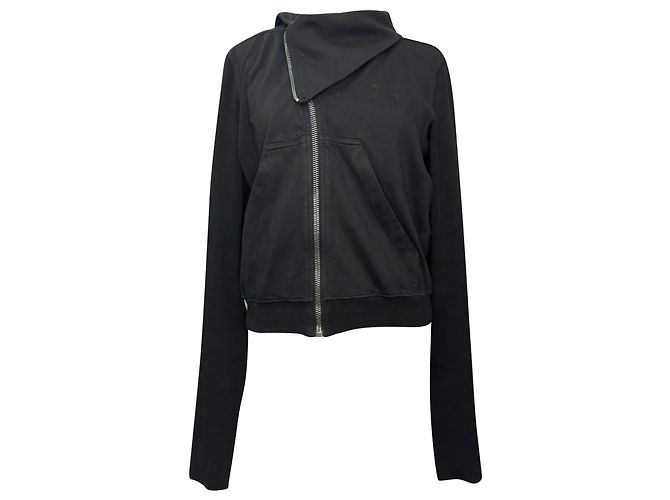 Rick Owens Asymmetrischer Zip-Up Sweatshirt aus schwarzer Baumwolle
