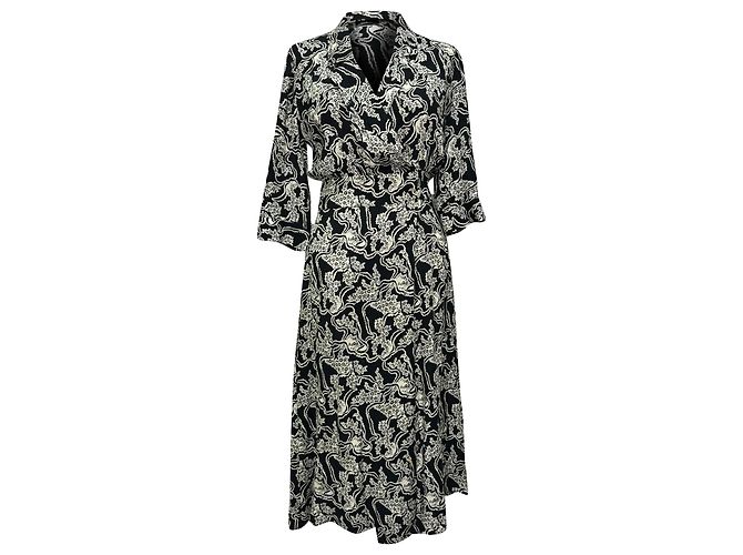 Ba&Sh Bedrucktes Wickel-Midikleid aus schwarzer Viskose