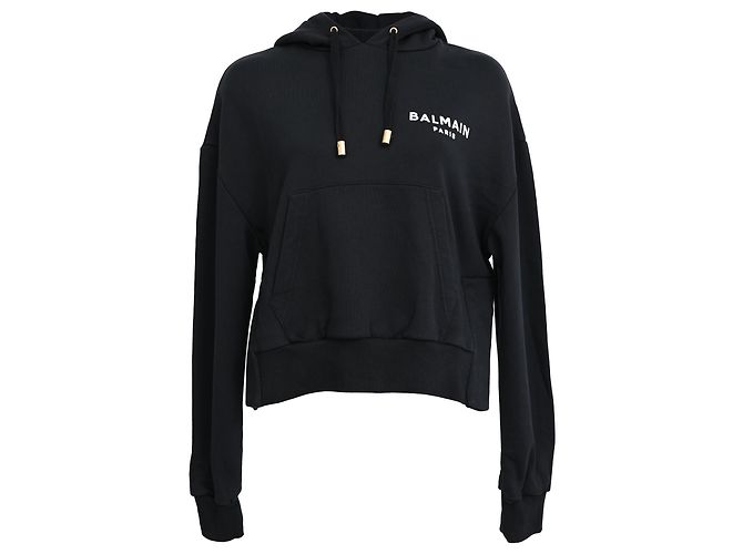 Balmain Logo Hoodie aus schwarzer Baumwolle