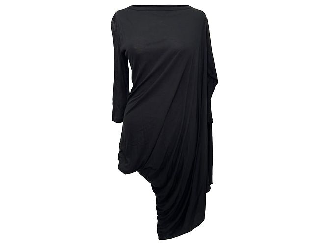 Rick Owens Langarm-Mini-Drapierkleid aus schwarzer Viskose