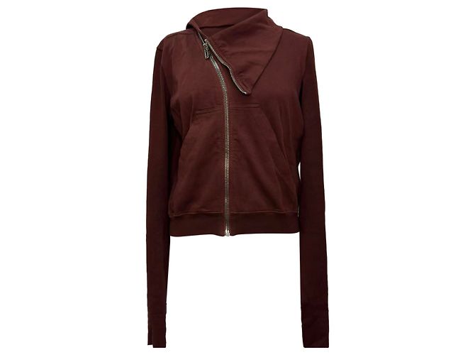 Sweatshirt com fecho de correr assimétrico Rick Owens em algodão bordeaux Vermelho