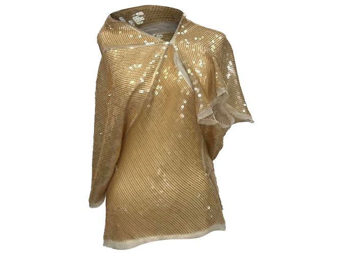 Camicetta con scollo a cappuccio e paillettes in seta beige Rick Owens Marrone Rosso