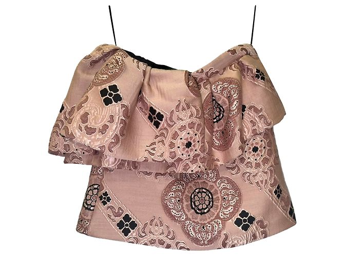 Trägerloses Dries van Noten Oberteil mit Rüschen aus rosa Polyester Braun Pink