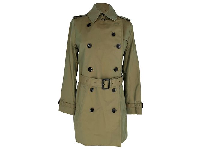 Gabardina Burberry de doble botonadura con cinturón en algodón oliva Verde Verde oliva