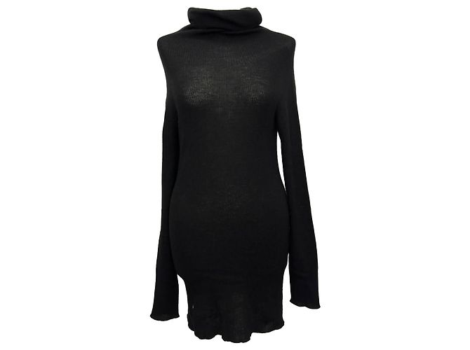 Rick Owens gerippter Rollkragenpullover aus schwarzer Wolle