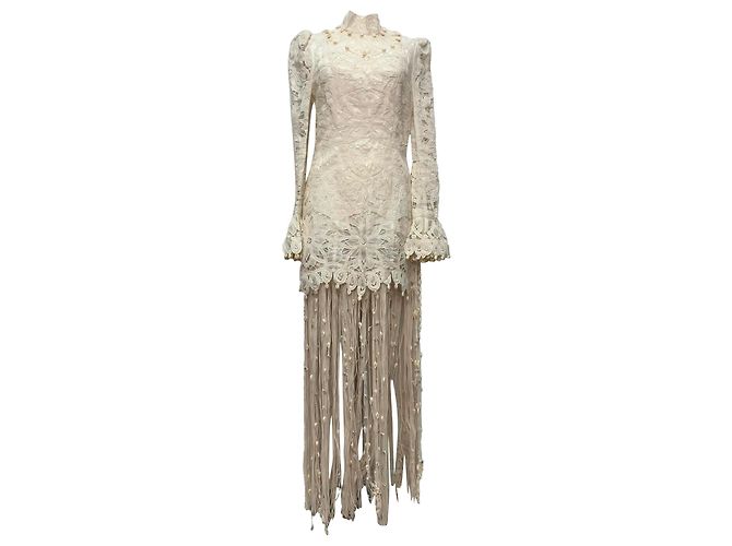 Zimmermann Wavelength Maxi-Kleid aus Fransen-Makramee-Spitze in Weißer Seide