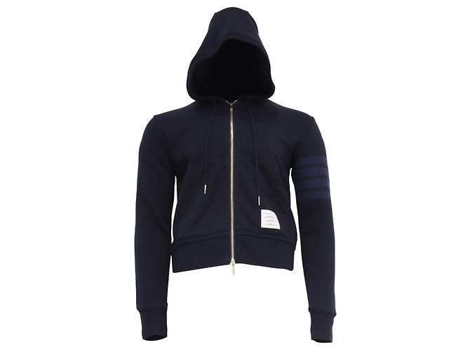 Felpa con zip 4-Bar in cotone blu navy Thom Browne