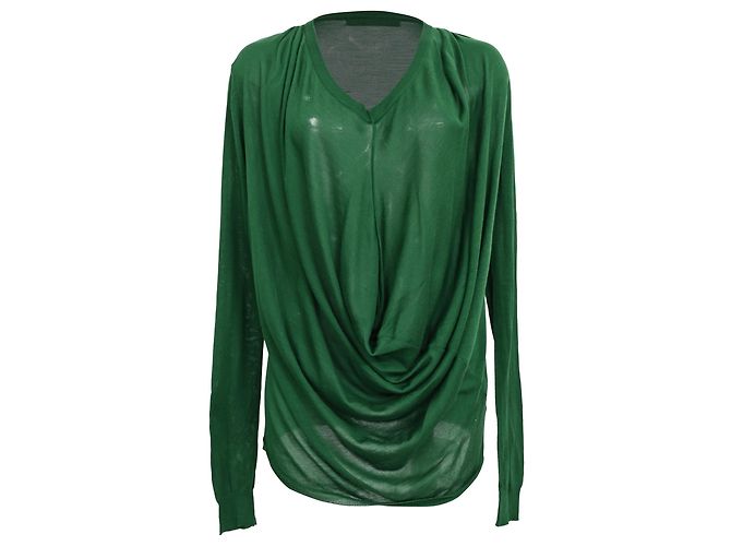 Balenciaga Bluse mit Wasserfallkragen aus grüner Viskose