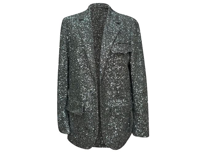 Zadig & Voltaire Vivi Sequin Jacket in Silver Polyester Silvery Metallic